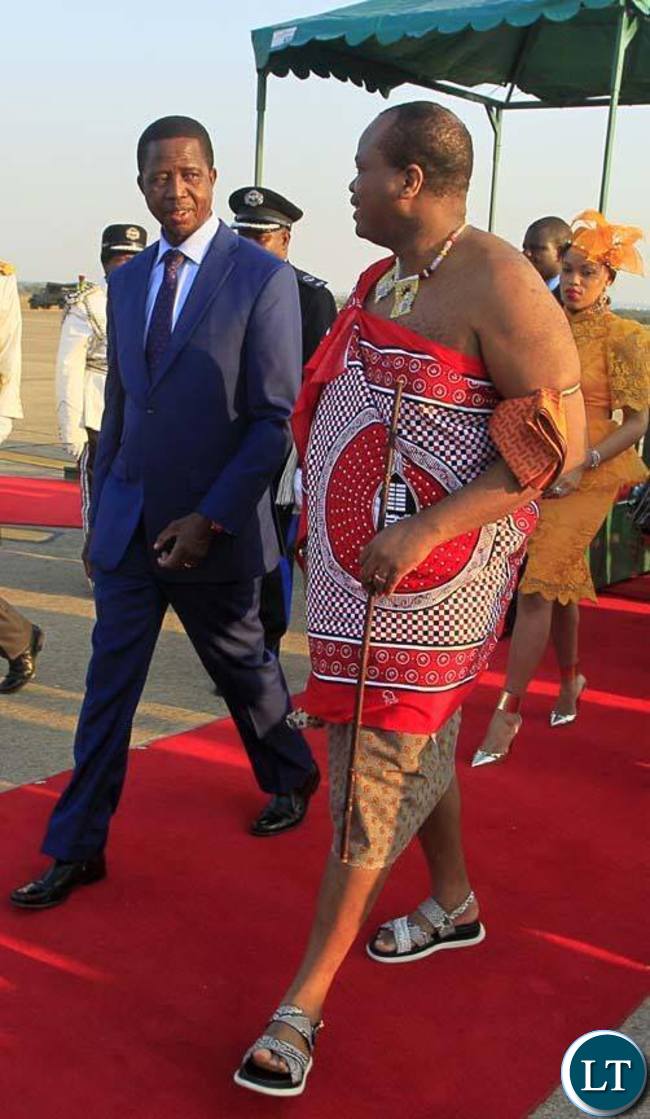 Zambia : King Mswati arrives in Zambia